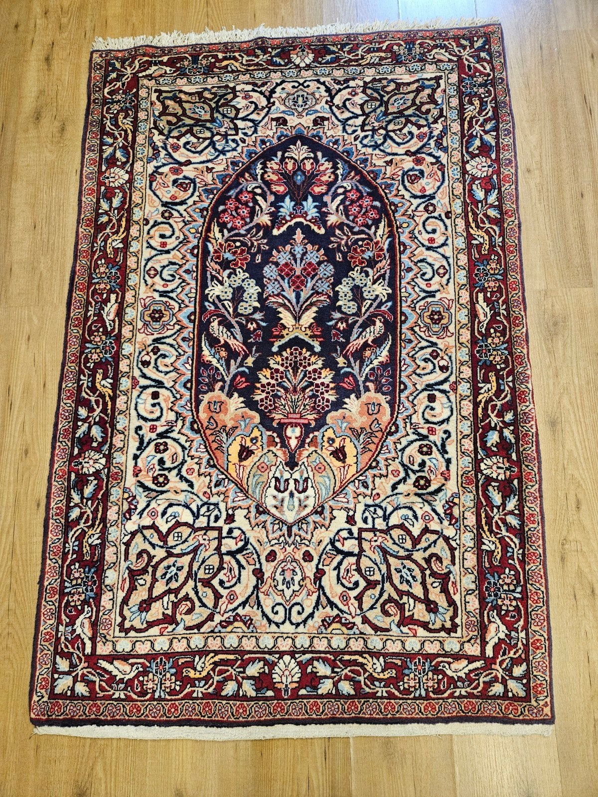 Handgeknoopt perzisch tapijt sarough 162x105, Info@SlatsAntiek.nl, Crème, 100 tot 150 cm, Perzisch