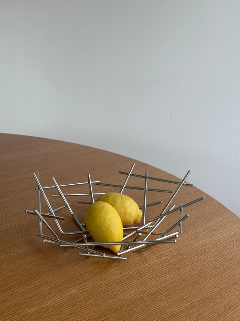 Vintage Alessi fruitmand blow up rvs inox staal Italy, Ophalen of Verzenden, Rond, Overige materialen