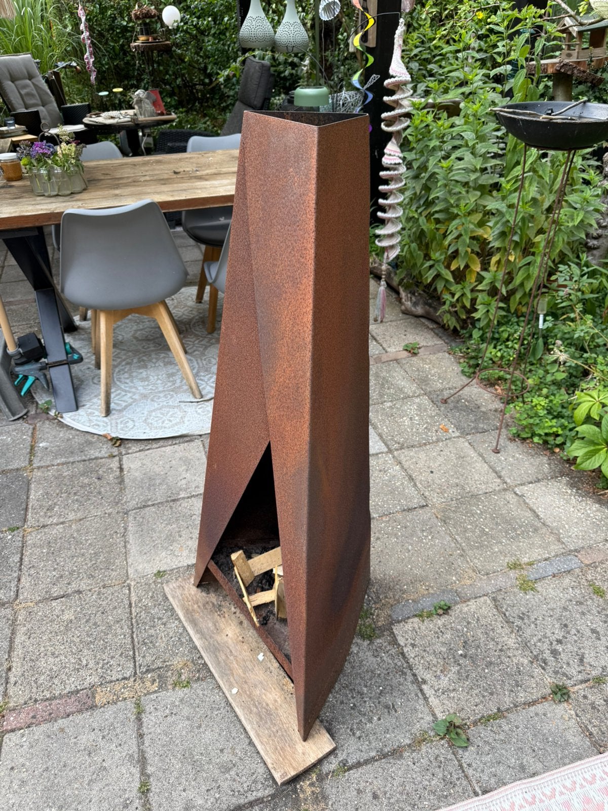 Buiten haard buitenkachel cortenstaal, Ophalen of Verzenden, Zo goed als nieuw