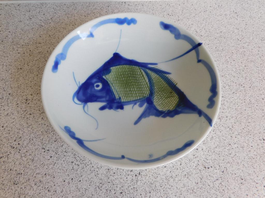 Diep Bord 14,5x3,5 cm. Koi Blauw Groen China, Ophalen of Verzenden