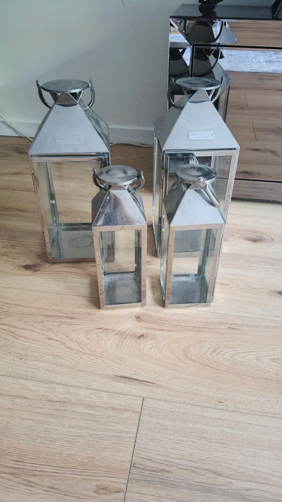 Lantaarns 4 stuks set rvs, Huis en Inrichting, Woonaccessoires | Kandelaars en Kaarsen, Ophalen of Verzenden