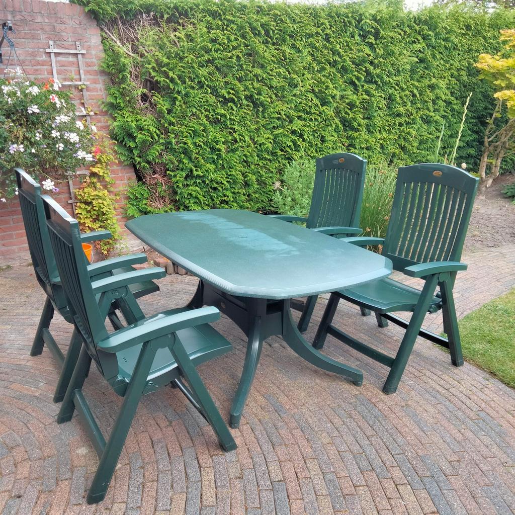 Tuinset Hartman groen, Ophalen, 4 zitplaatsen, Kunststof, Gebruikt