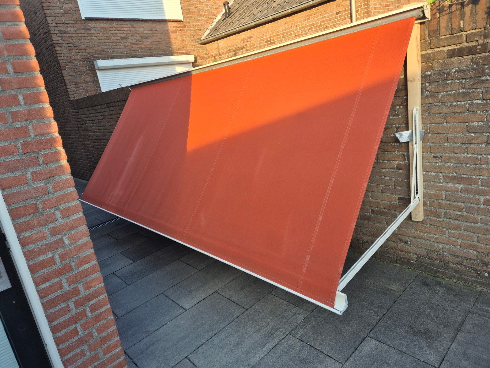 Gebruikt uitvalscherm, 4.10m breed, 1.20m uitval, Tuin en Terras, Zonneschermen, Ophalen, Gebruikt, 150 tot 300 cm, 250 cm tot 450 cm