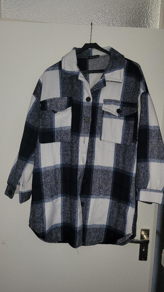 Blouse/jas blauw/wit geruit, Kleding | Dames, Ophalen of Verzenden, Gedragen, Maat 42/44 (L), Blauw