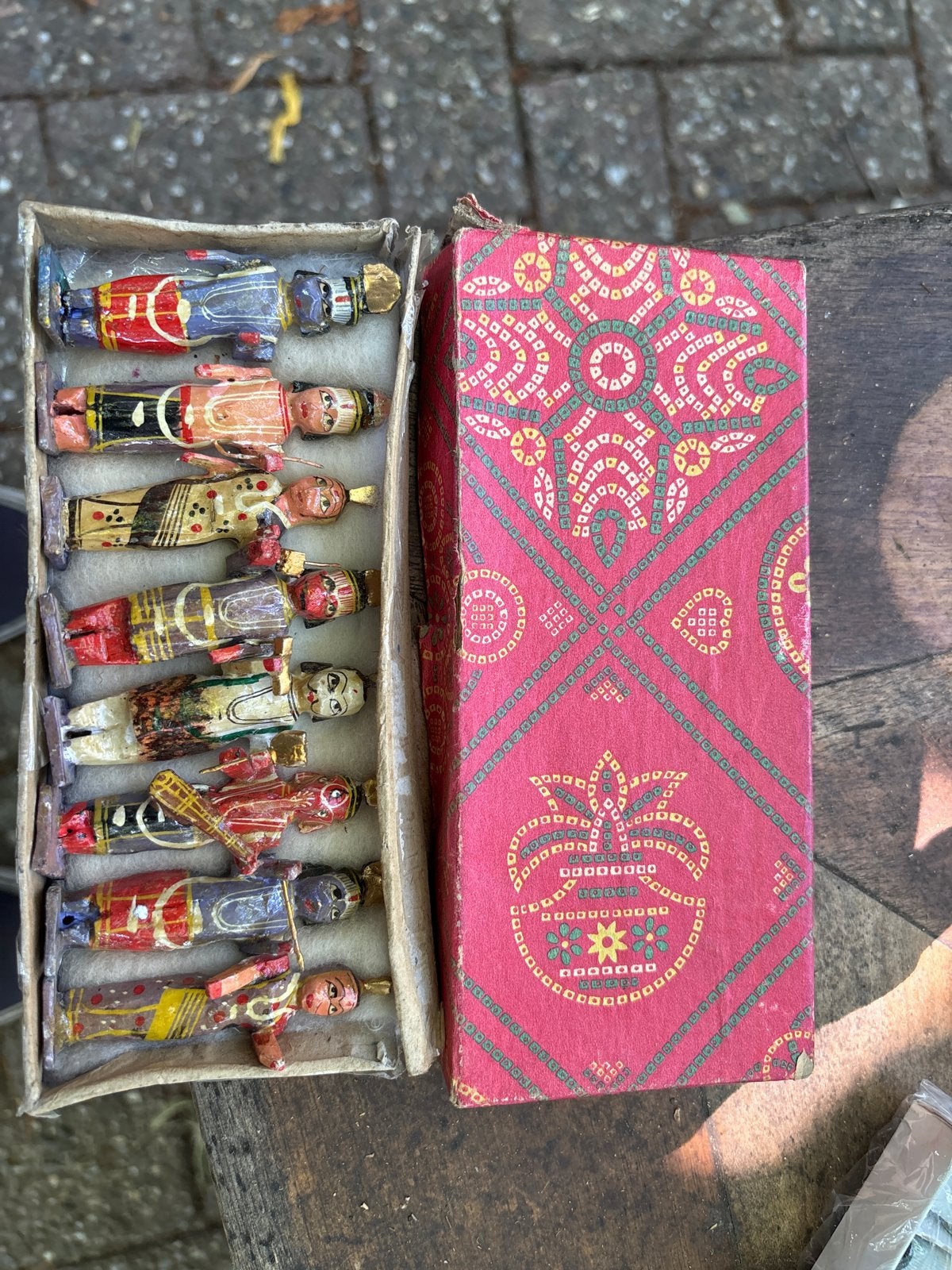 Set van 10 handgeschilderde Indiase houten poppen, Ophalen of Verzenden, Gebruikt