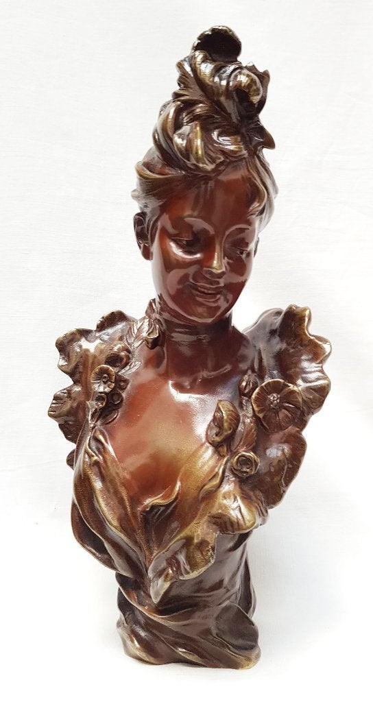 Art nouveau Buste - Victor Bruyneel., Gemerkt, Ophalen of Verzenden, Brons, 20 - 50 cm