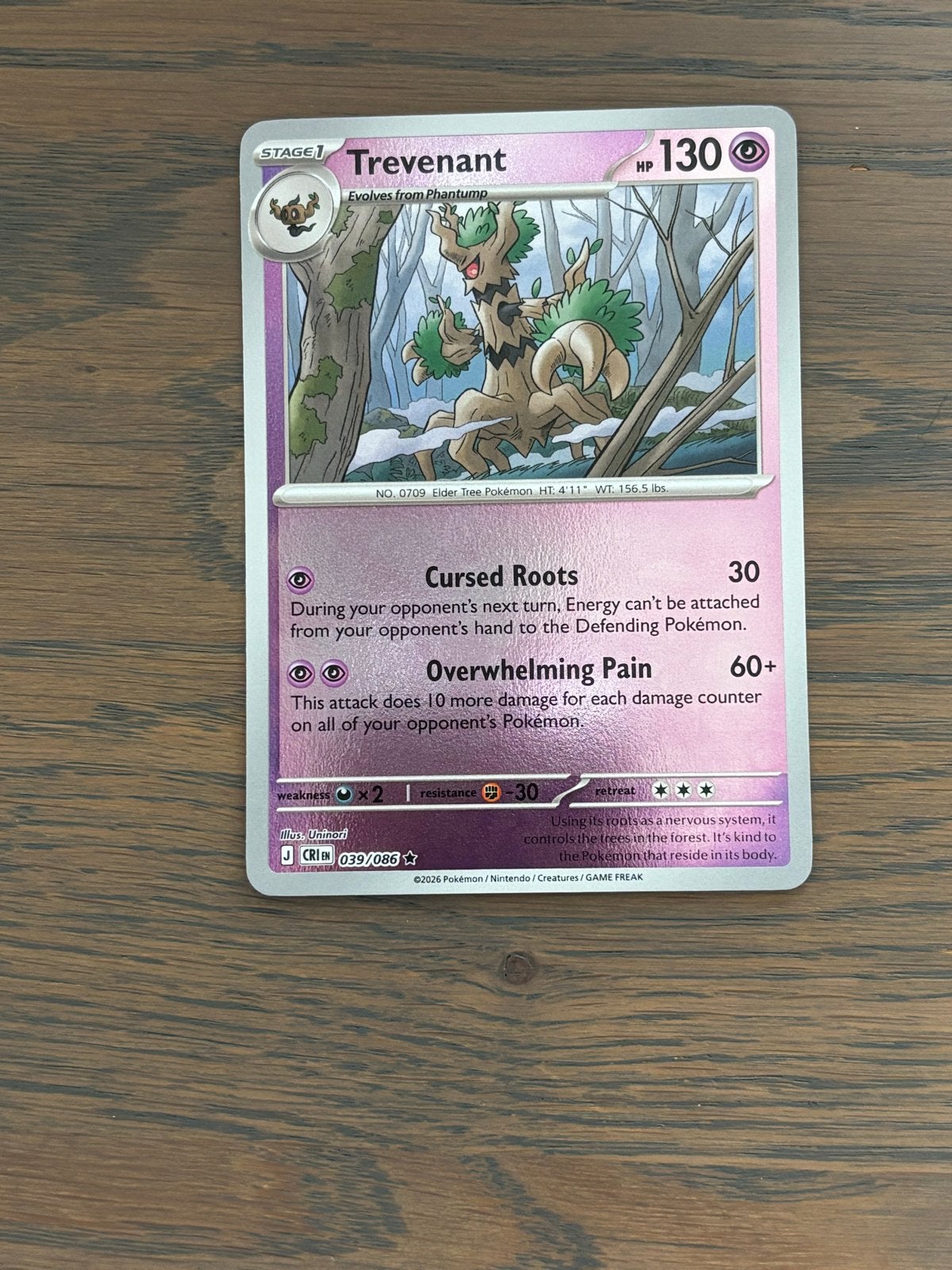 Pokémon Kaart Trevenant 039/086 - Zeldzaam, Ophalen of Verzenden, Zo goed als nieuw, Losse kaart