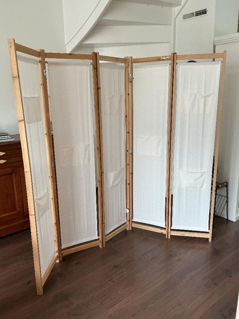 Kamerscherm, grenen en katoen, Ophalen, Gebruikt, 125 cm of meer, 150 tot 200 cm