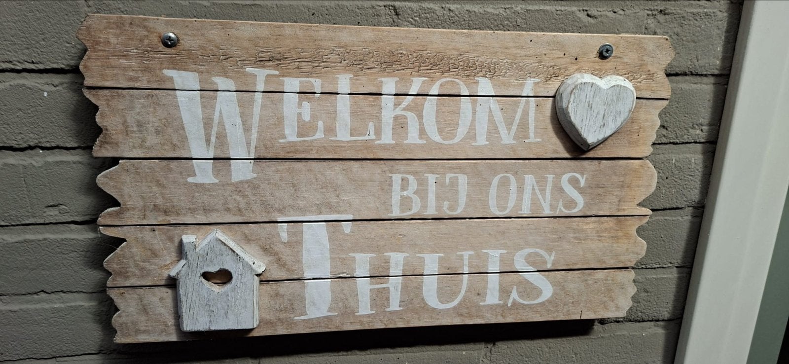 Welkomstbord Hout 'Welkom bij ons Thuis', Hout, Gebruikt, Meerkleurig, Ophalen of Verzenden
