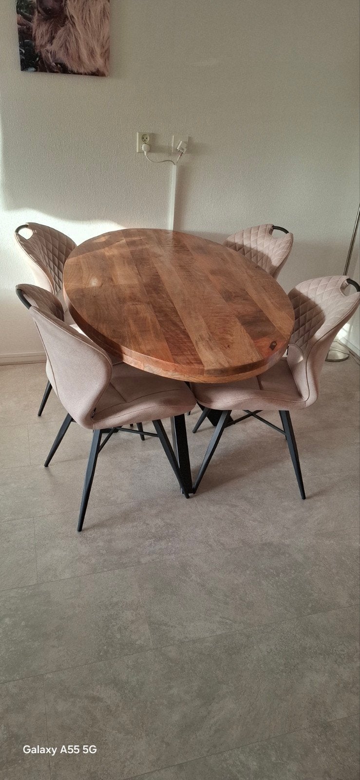 NIEUWE EETHOEK 4 STOELEN MANGOHOUT OVALEN TAFEL, Ophalen, Nieuw, Modern, 4 tot 6 stoelen