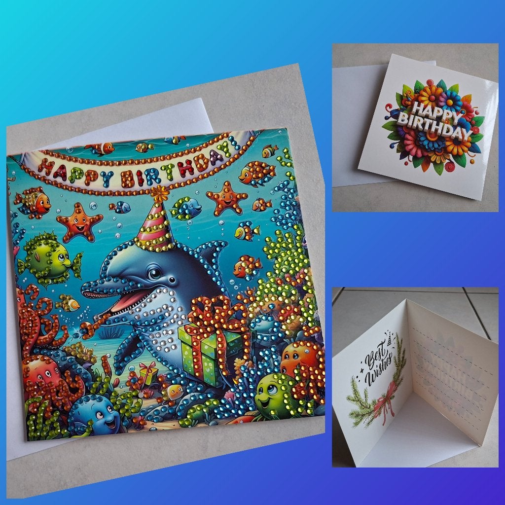 nieuw- verjaardagskaart Dolfijn ( diamond painting), Hobby en Vrije tijd, Kaarten | Zelfgemaakt, Ophalen of Verzenden, Nieuw, Dieren