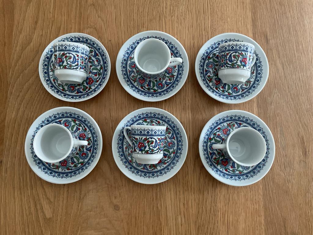 6-delige Turkse espressokopjes met Topkapi-motief, Keramiek, Ophalen of Verzenden, Zo goed als nieuw, Overige stijlen