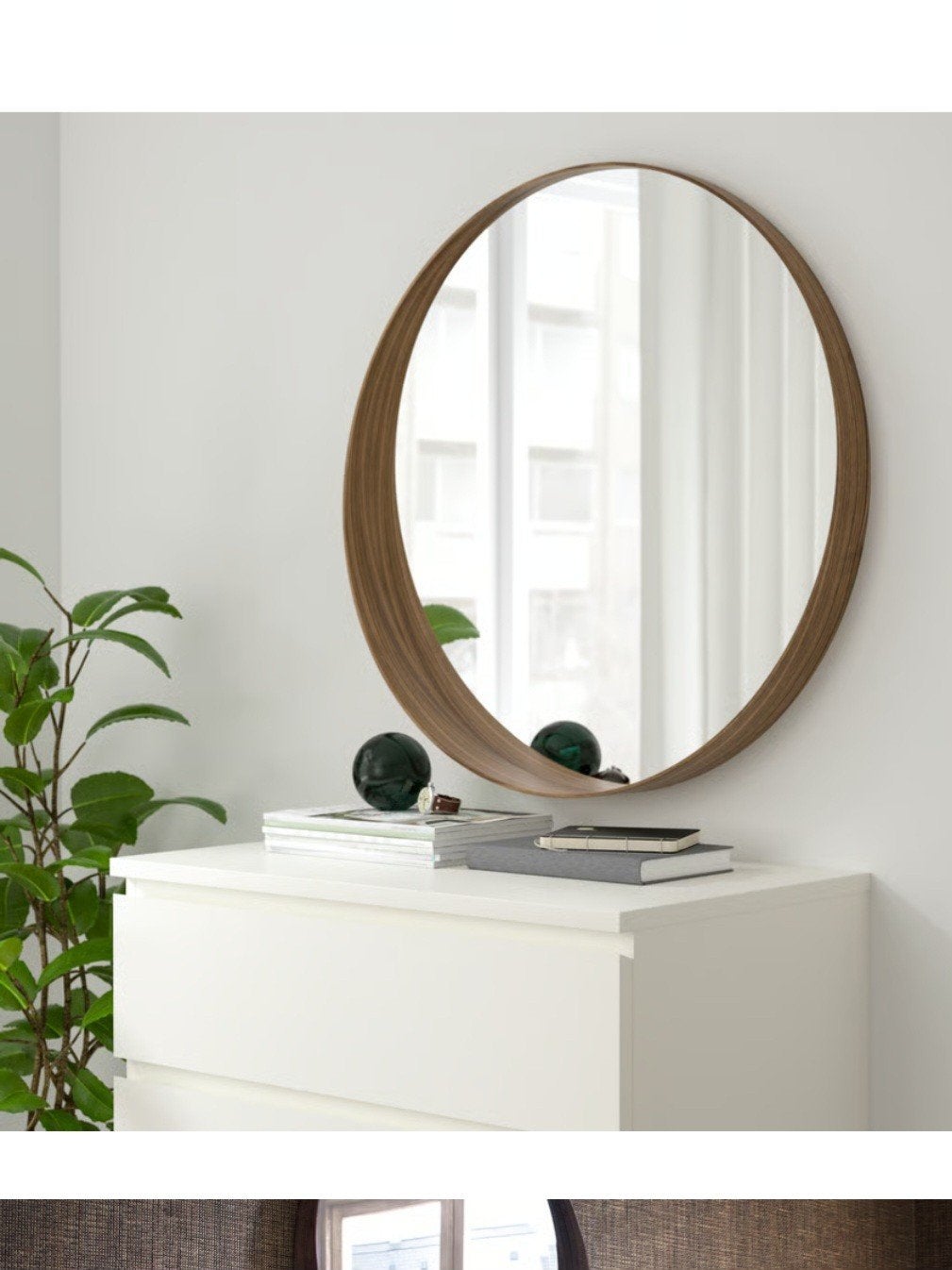 IKEA Stockholm spiegel, rond, walnootfineer, Ophalen, Gebruikt, Rond, 75 tot 100 cm