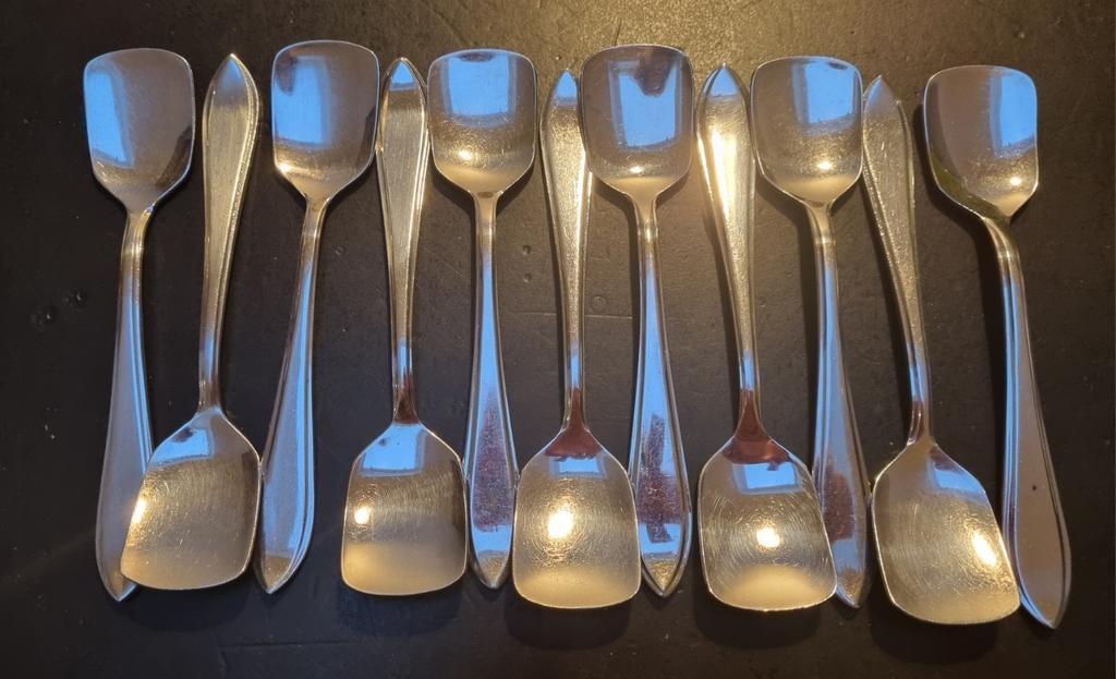 Sola 100 Puntfilet verzilverd ijslepeltjes 14 cm - Kwadraat, Antiek en Kunst, Ophalen of Verzenden