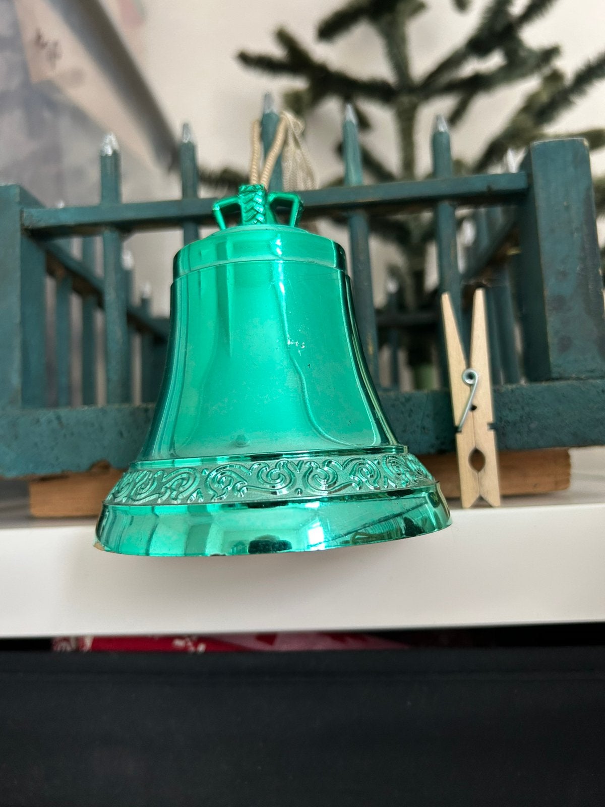 Vintage oude groene kunsstof kerst klok, muziekdoos, Ophalen of Verzenden, Gebruikt