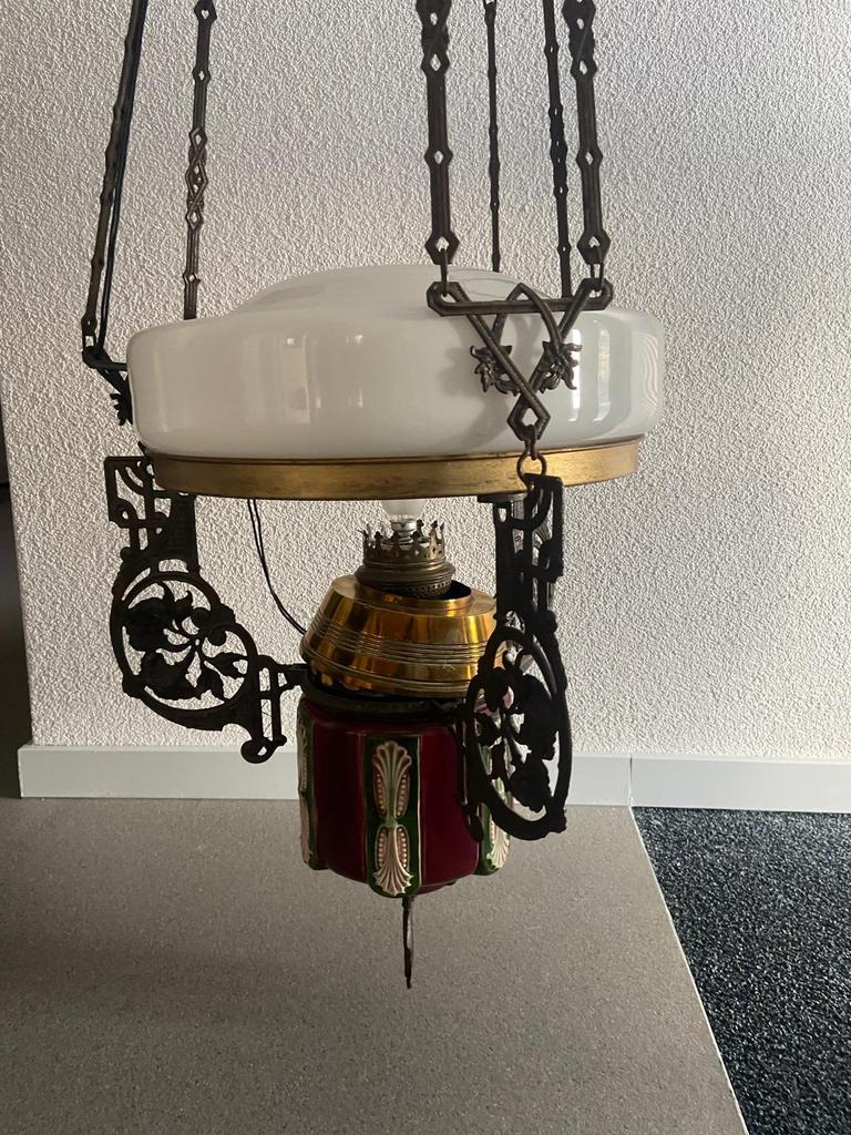 Antieke hangende olielamp, Antiek en Kunst, Ophalen of Verzenden
