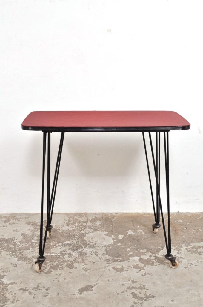 Vintage tafel bijzettafel wieltjes jaren 60, Gebruikt, Ophalen of Verzenden, 75 cm of meer, 60 cm of meer