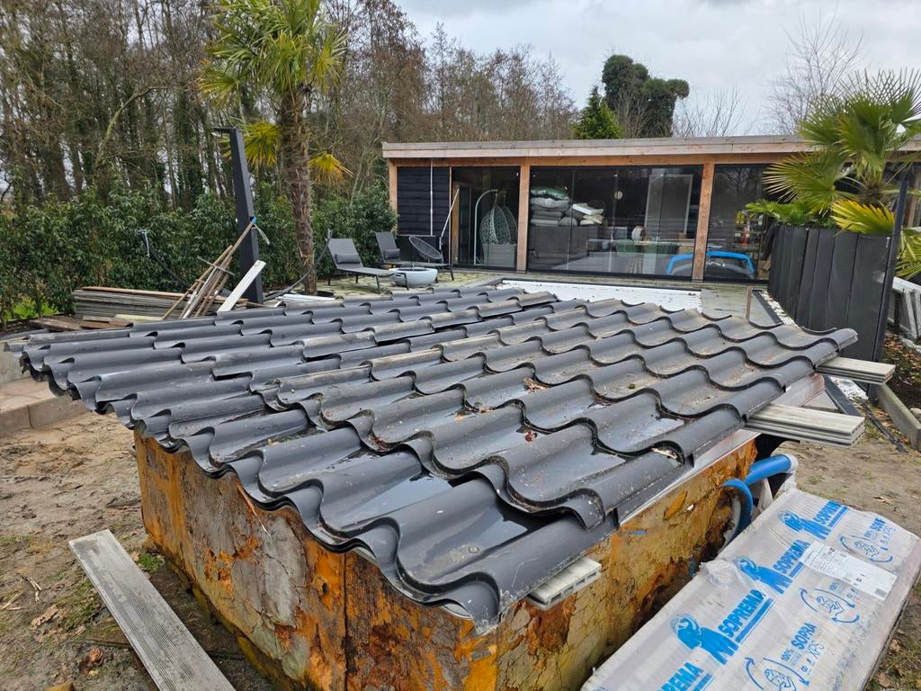 Dakpanprofielen zwart/antraciet, Gebruikt, Zwart, 15 m² of meer, Metaal