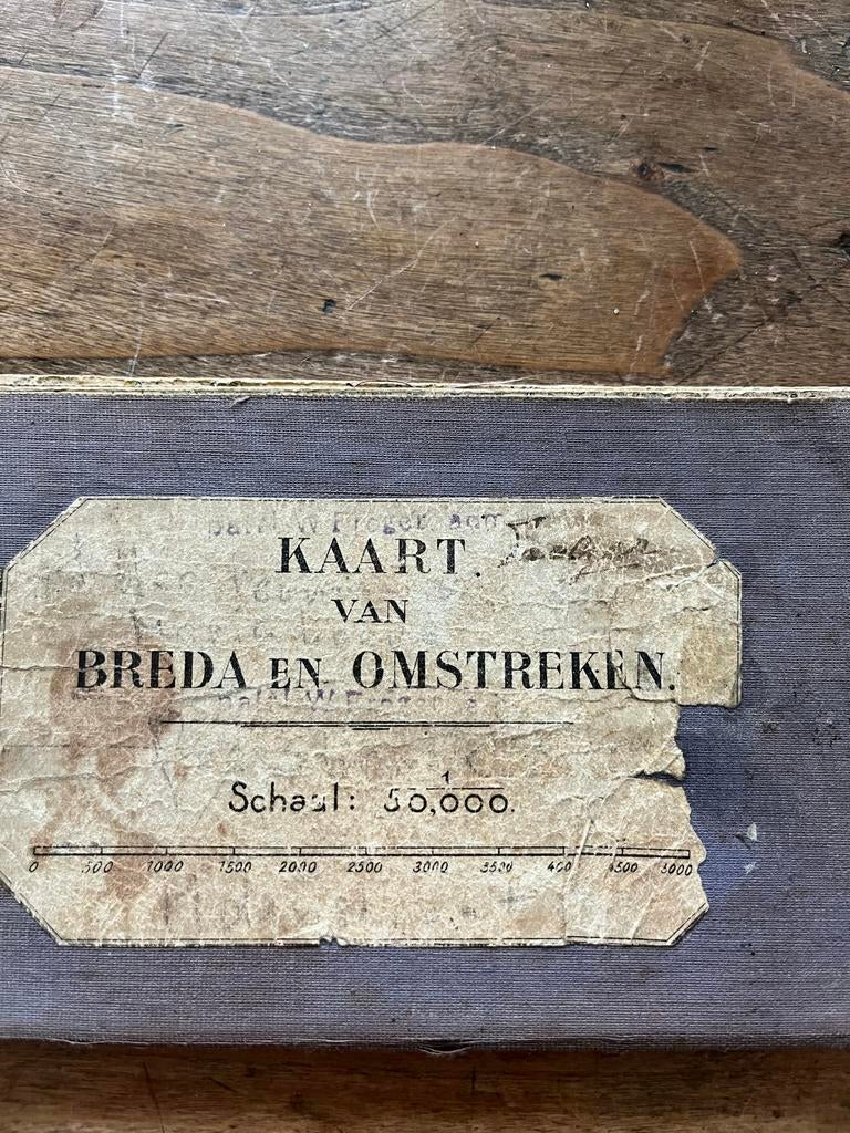 Antieke kaart van Breda en omstreken op linnen, Boeken, Atlassen en Landkaarten, Gelezen, Ophalen of Verzenden, Landkaart, 1800 tot 2000