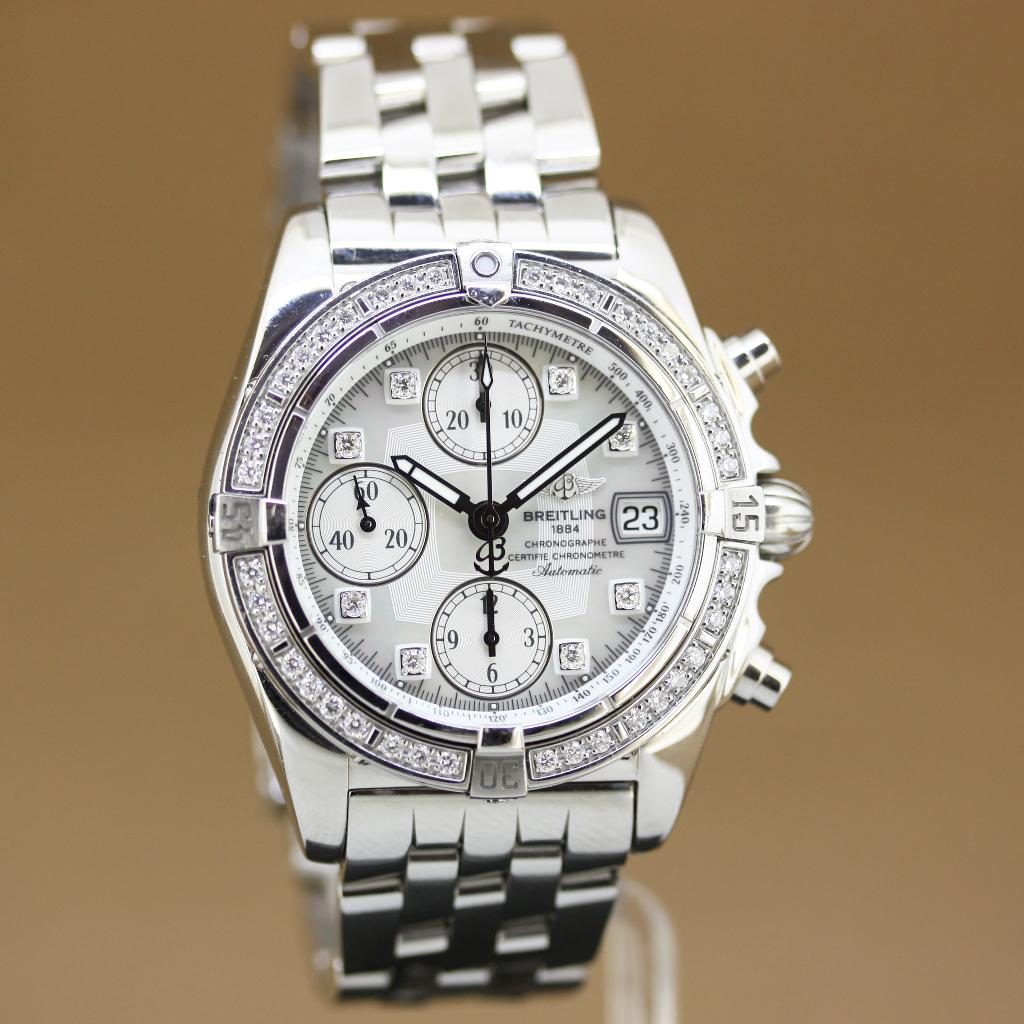 Breitling Chrono Cockpit Diamonds MOP, Staal, Gebruikt, Staal, Breitling