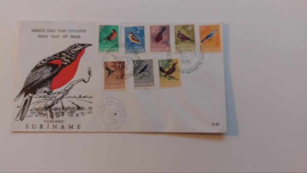 Suriname Vogels Eerste Dag Envelop, Postzegels en Munten, Verzenden