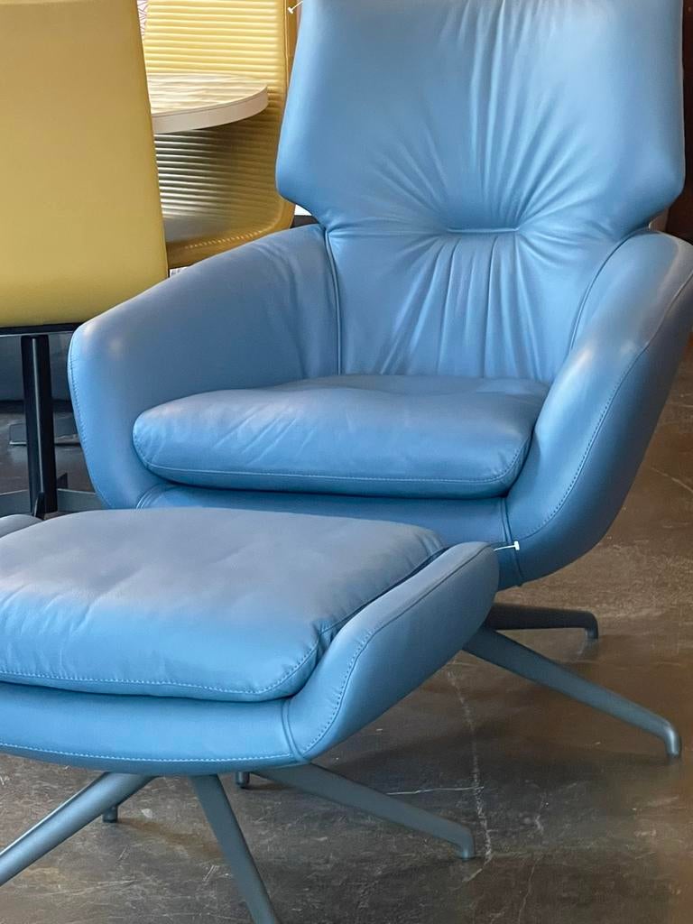 Leolux Lloyd draai-relaxfauteuil met hocker NIEUW, Ophalen, Nieuw, 75 tot 100 cm, Leer