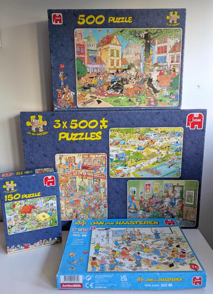 Set van 4 Jan van Haasteren puzzels, Ophalen, 500 t/m 1500 stukjes, Gebruikt