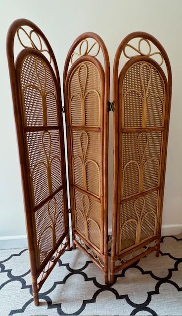 VINTAGE BAMBOE ROTAN RIET KAMERSCHERM ROOMDIVIDER PARAVENT, Ophalen, Zo goed als nieuw