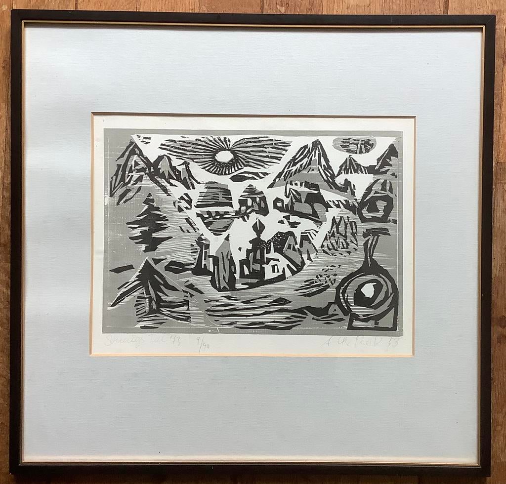 Seewigtal, Oostenrijk, Alpen, houtsnede, Albert Reck, druk, Ophalen