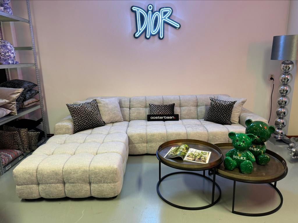 Luxe Velvet Loungebank Yently 200x300cm Lightgrey NEW Uniek, Huis en Inrichting, Oosterbaan, 250 tot 300 cm, Info@oosterbaanwonen.nl