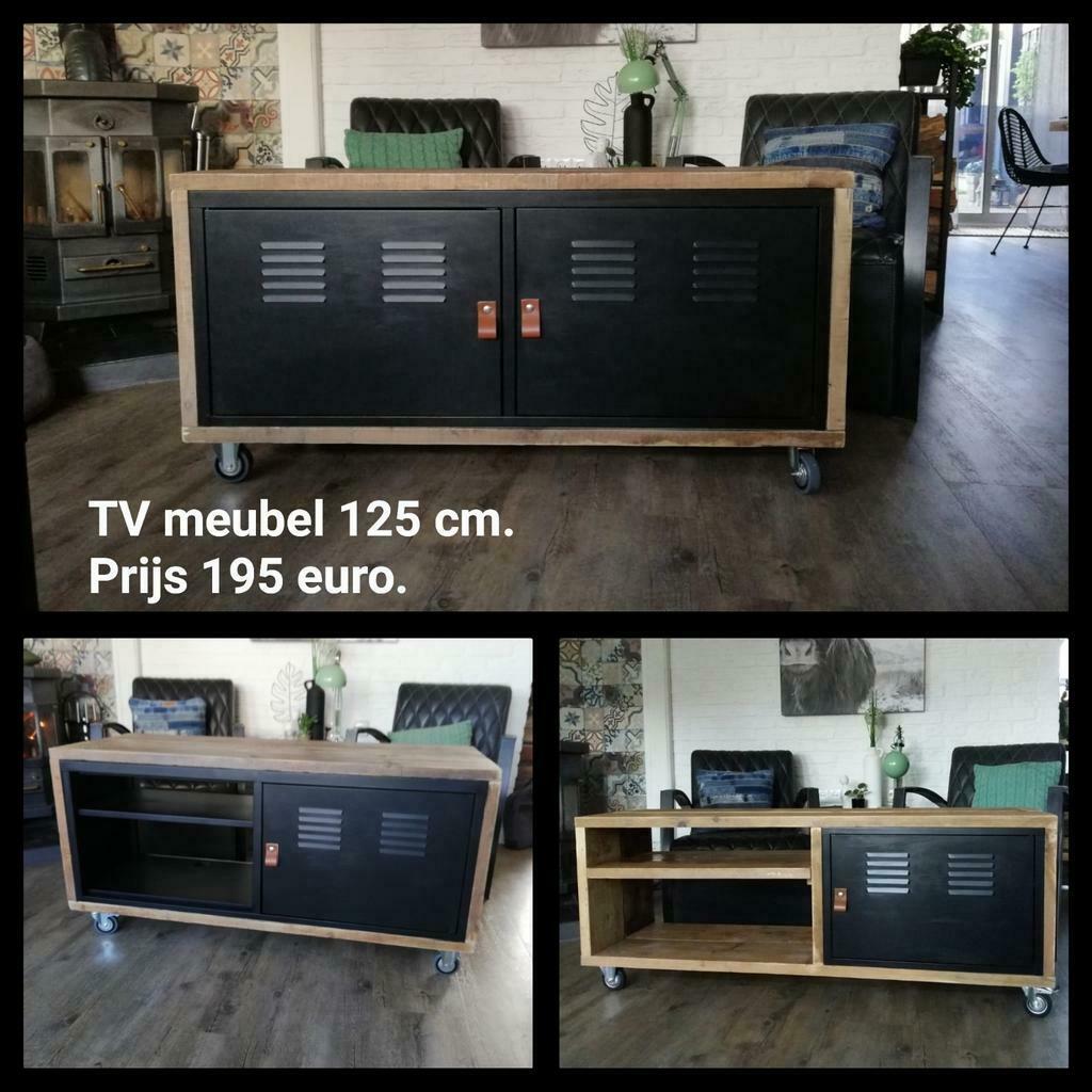 Industrieel tv meubel met lockers, Overige houtsoorten, 100 tot 150 cm, Nieuw, Ophalen of Verzenden