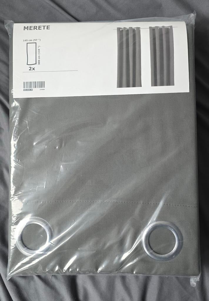 Ikea Merete: Grijze katoenen gordijnen - 2 stuks, Ophalen of Verzenden, Nieuw, Grijs