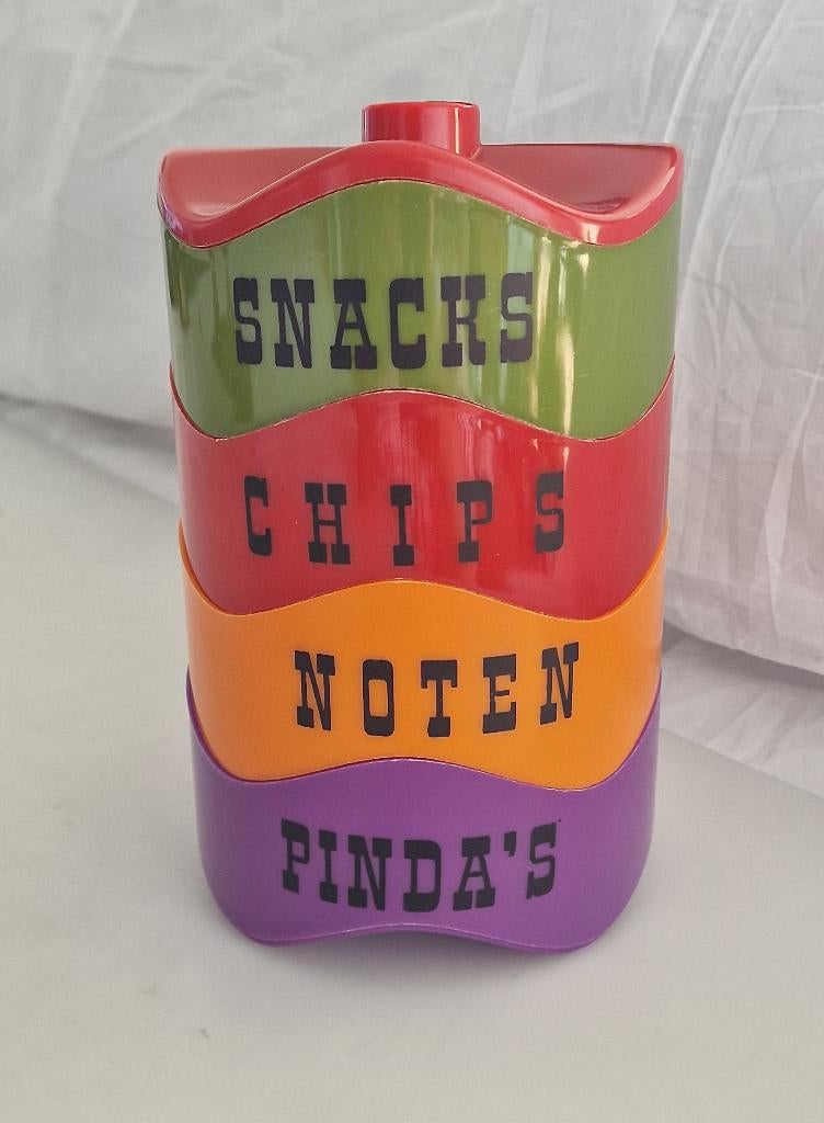 Vintage snacktoren plastic kunststof schaaltjes kleuren '70, Overige materialen, Ophalen of Verzenden, Overige stijlen, Schaal of Schalen
