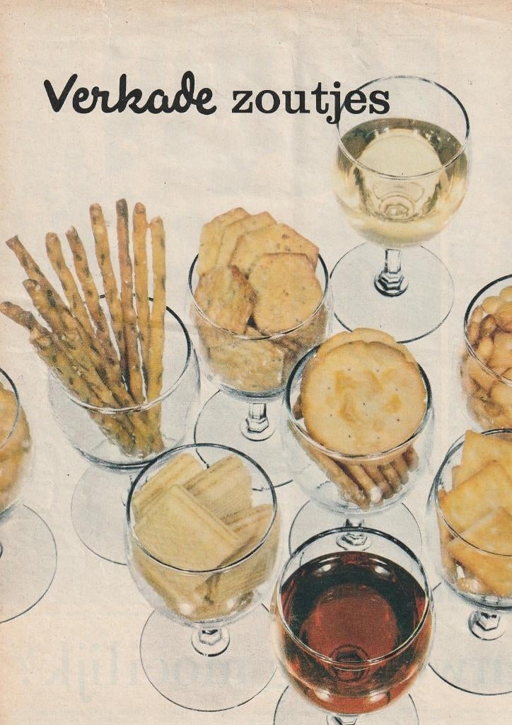 Retro reclame 1964 Verkade glaasjes met zoutjes, Verzamelen, Retro, Verzenden, Overige typen
