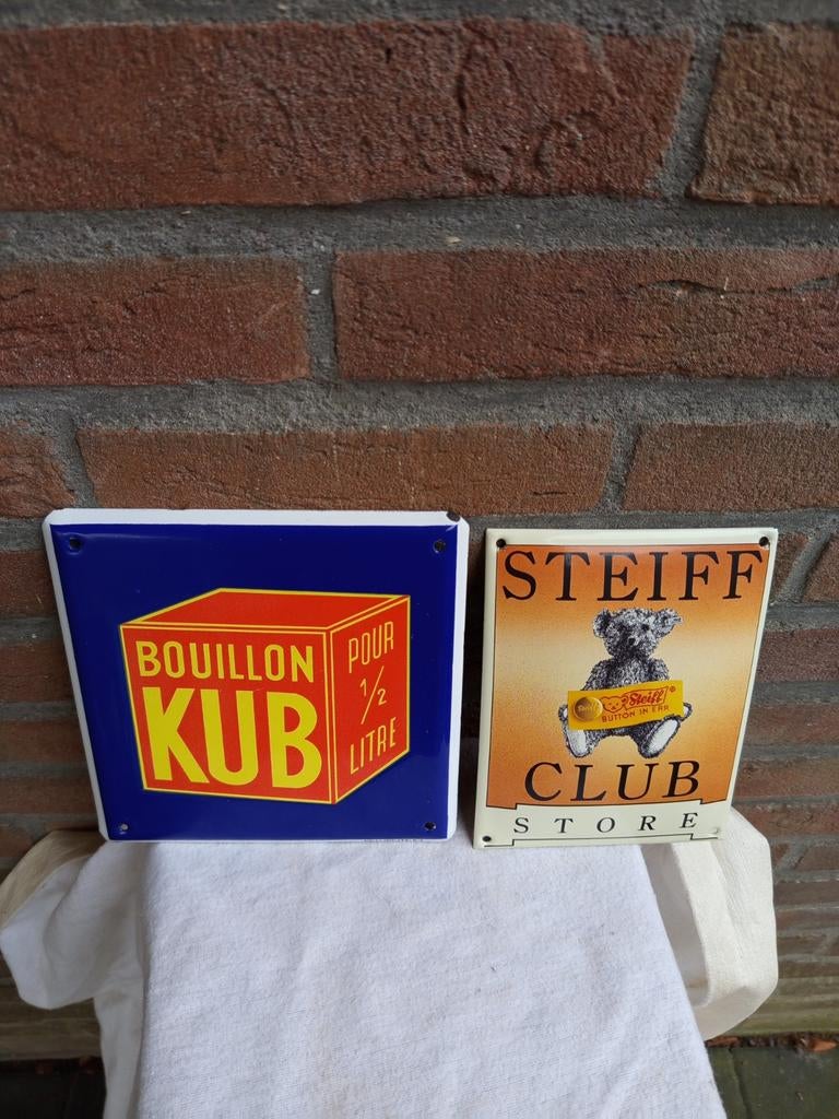 2 emaille reclamebordjes, Ophalen of Verzenden, Gebruikt, Reclamebord