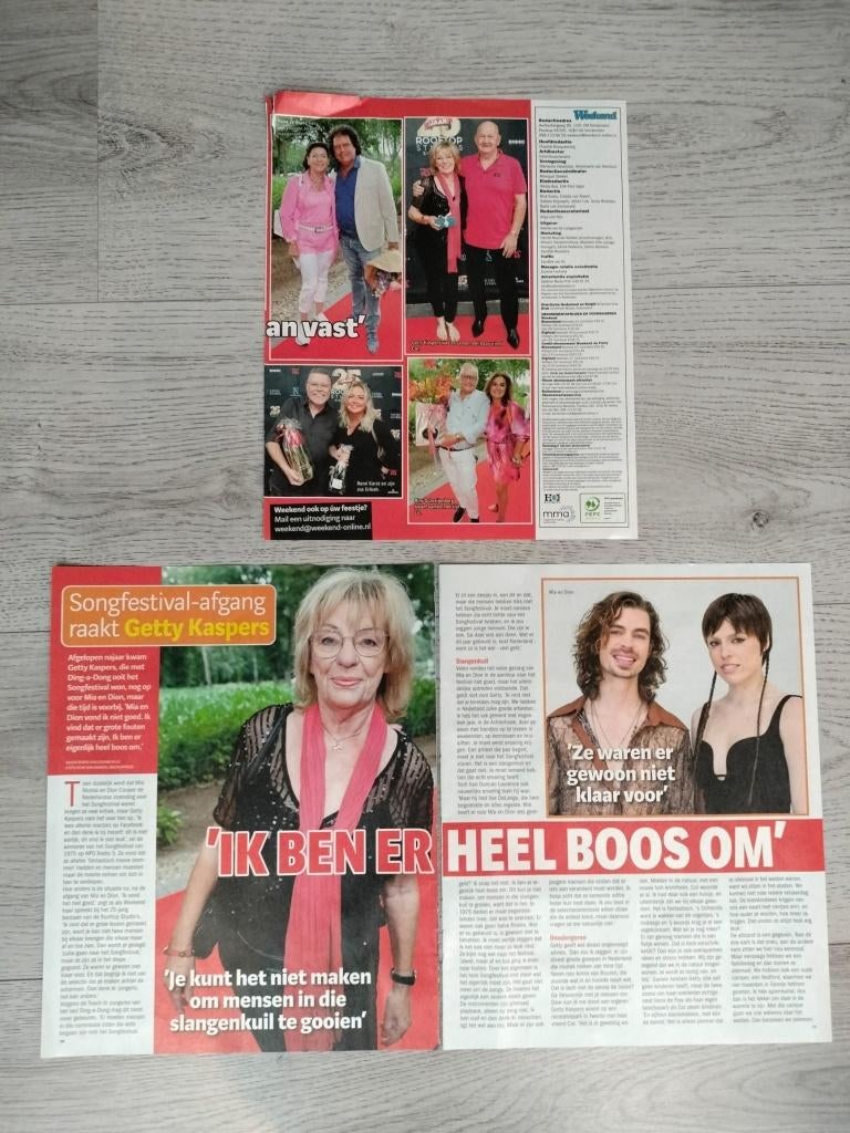 Getty Kaspers/Songfestival 2-pagina’s tijdschrift Weekend, Verzamelen, Verzenden, Zo goed als nieuw, Boek, Tijdschrift of Artikel