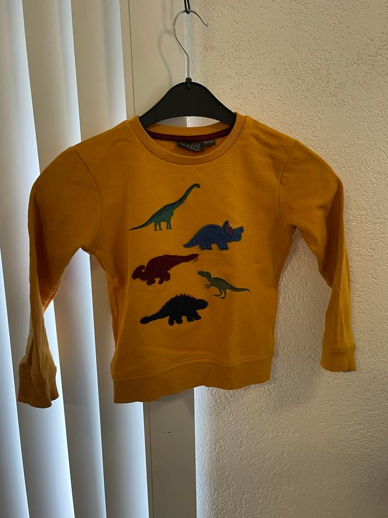 Felgele Dino Trui - Stoer & Comfortabel maat 122-128, Ophalen of Verzenden, Zo goed als nieuw, Jongen of Meisje, Trui of Vest