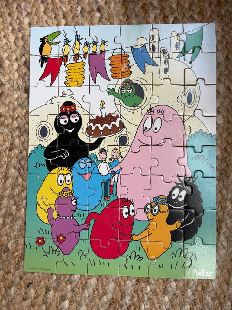 Barbapapa houten puzzel 48 stukjes in doos, Ophalen, 2 tot 4 jaar, Gebruikt, 10 tot 50 stukjes
