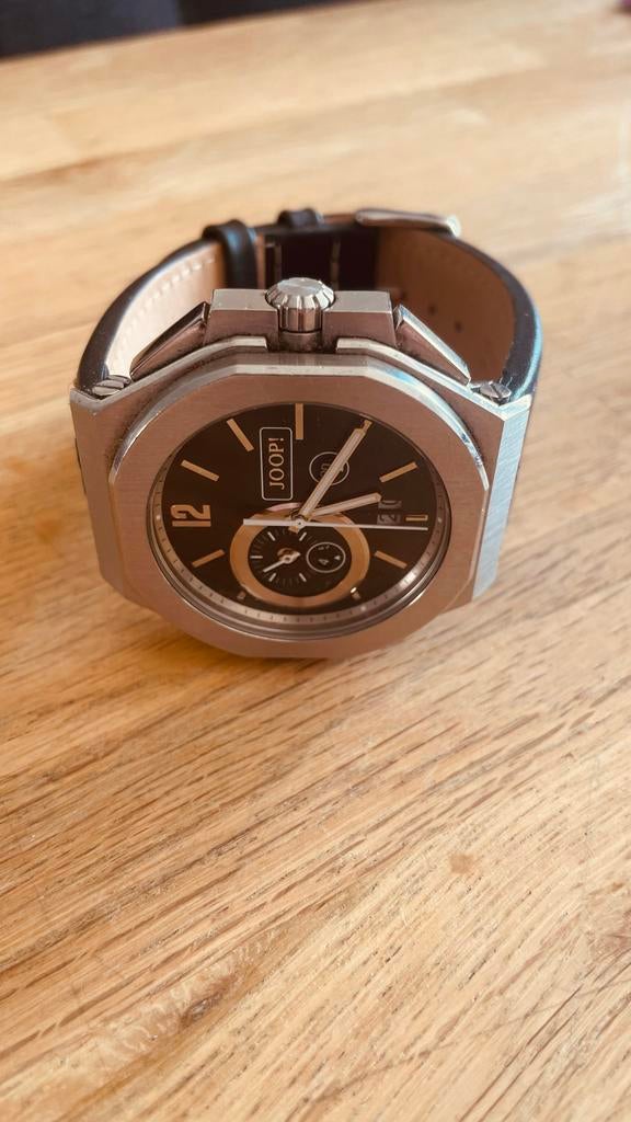 Joop! RVS Horloge, Datum, Seconden, Stopwatch, Lederen band, Overige merken, Staal, Verzenden, Polshorloge