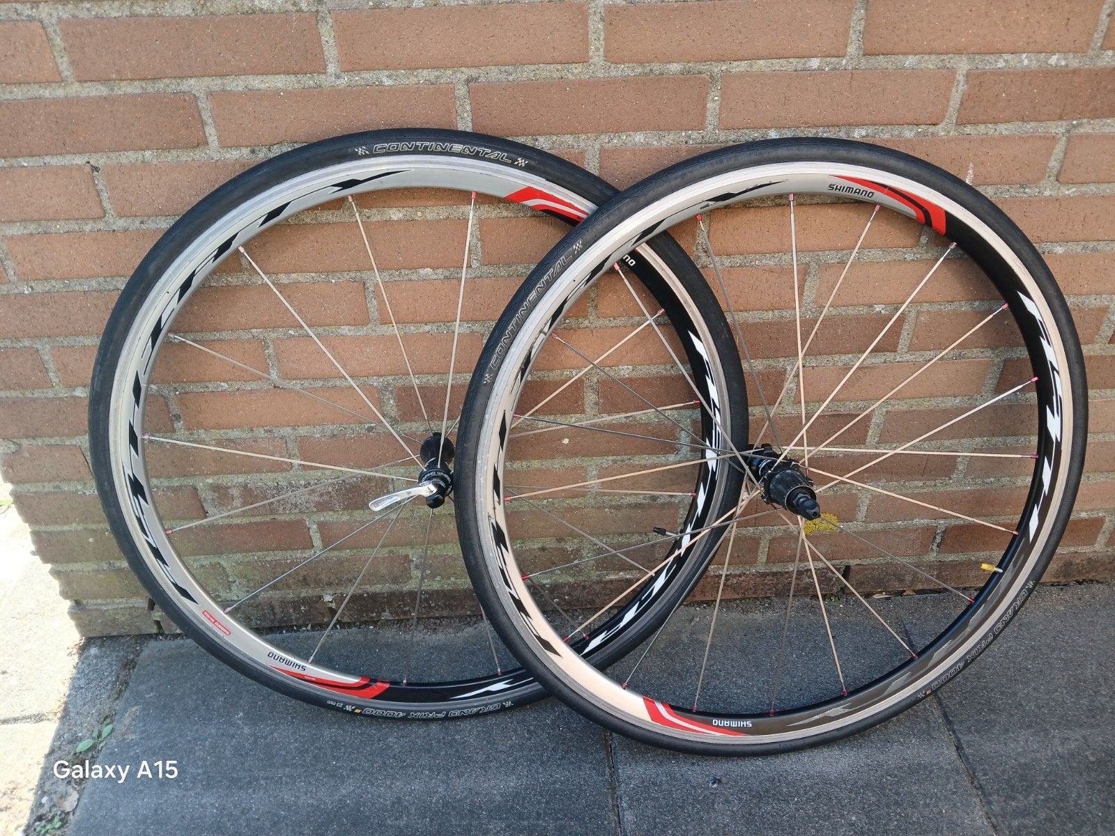 Shimano racefiets wielen met Continental banden, Wiel, Gebruikt, Ophalen of Verzenden, Aluminium
