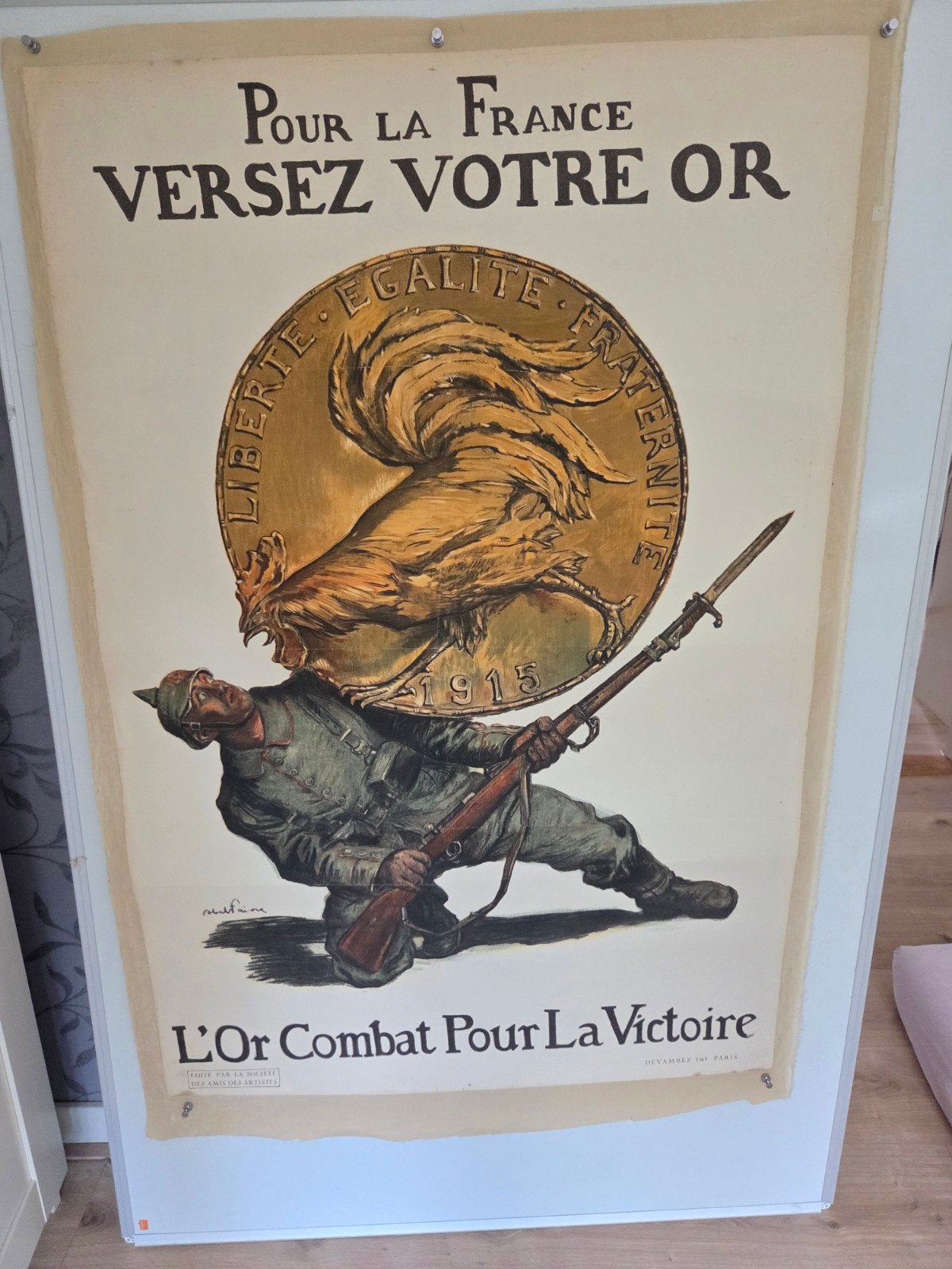 WW1 poster op linnen  Frankrijk emprunt, Verzamelen, Ophalen of Verzenden, Overige onderwerpen