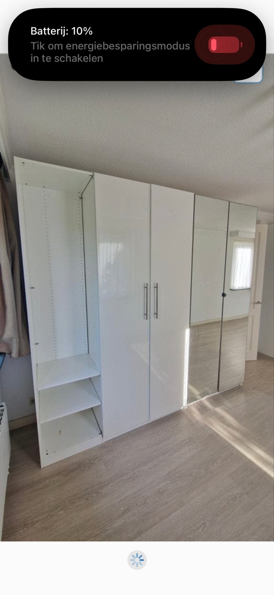 IKEA kledingkast met spiegeldeuren en open vakken, Overige materialen, Gebruikt, 200 cm of meer, 150 tot 200 cm