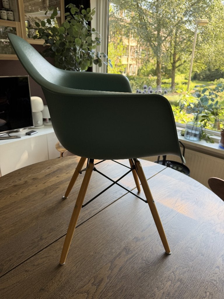 6 kuipstoelen (Vitra Eames replica) in groenblauw, Huis en Inrichting, Ophalen, Hout, Blauw, Zo goed als nieuw