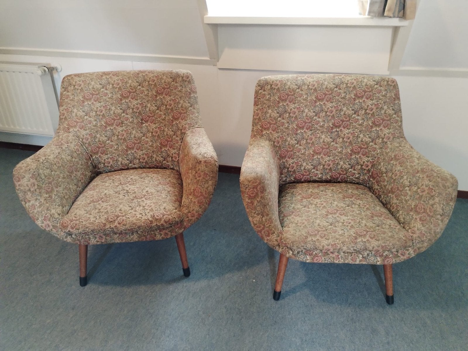 Vintage fauteuil met bloemenprint - Jaren '60 stijl, Ophalen, Gebruikt, 75 tot 100 cm, Stof