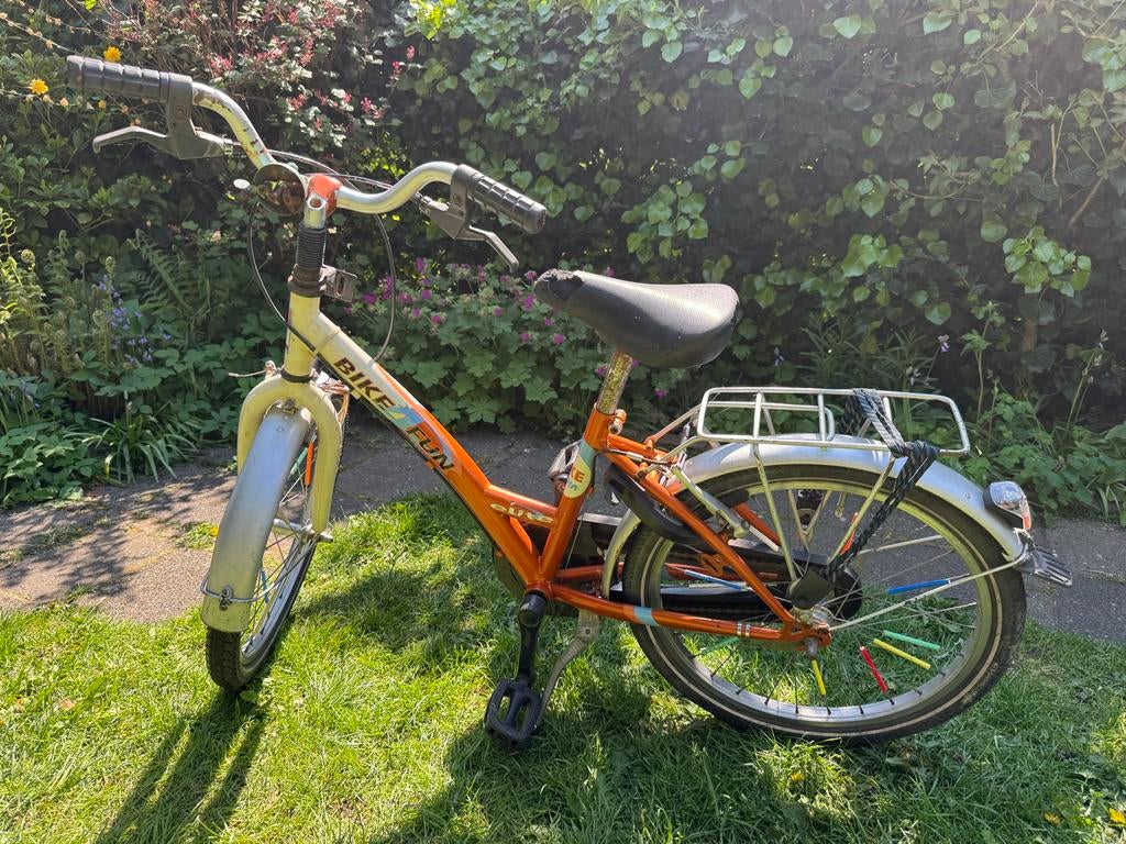 Kinderfiets Bike Fun 20 inch - Oranje/Wit, Ophalen, Gebruikt, Terugtraprem, 16 tot 20 inch