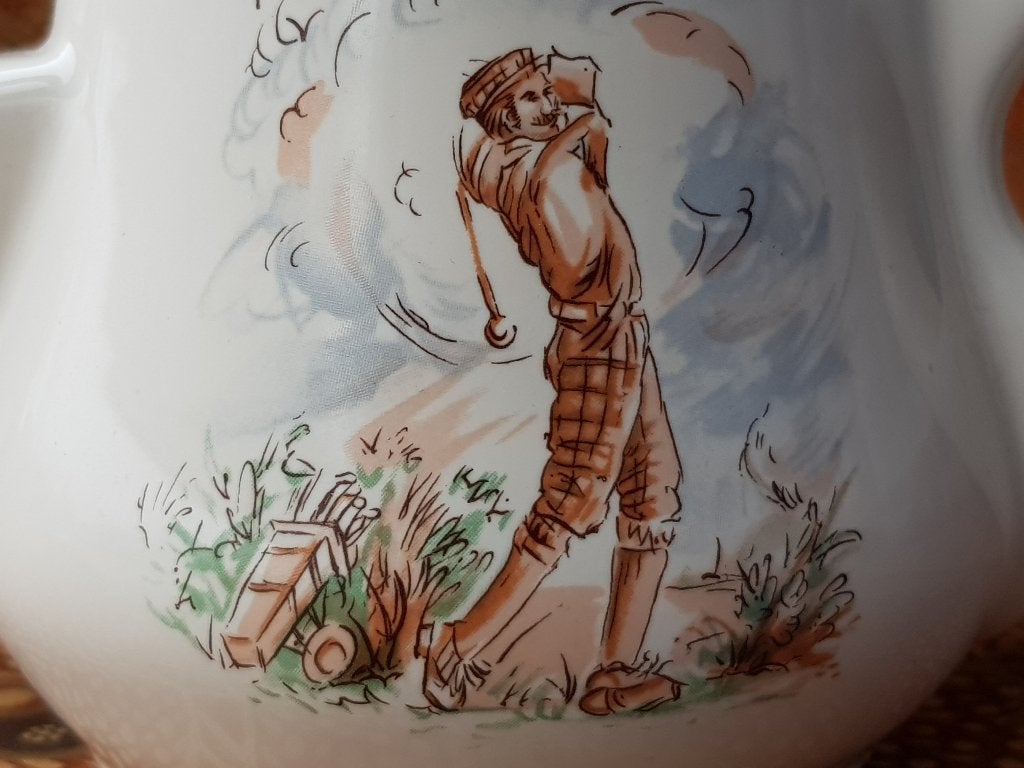 Mooie oude vintage scheerkom uit Engeland met een golfspeler, Antiek en Kunst, Ophalen of Verzenden