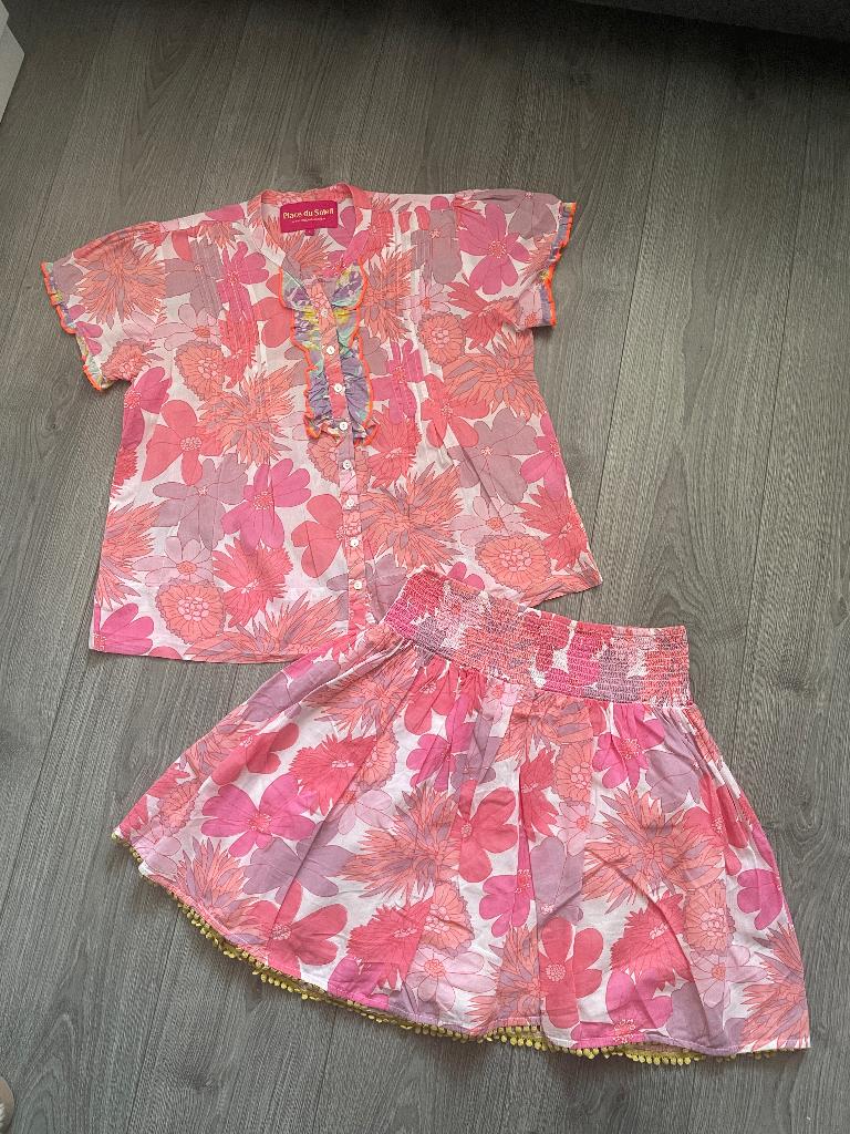 place du soleil roze tweedelige zomer set rok en blouse mt L, Kleding | Dames, Maat 42/44 (L), Ophalen of Verzenden, Zo goed als nieuw