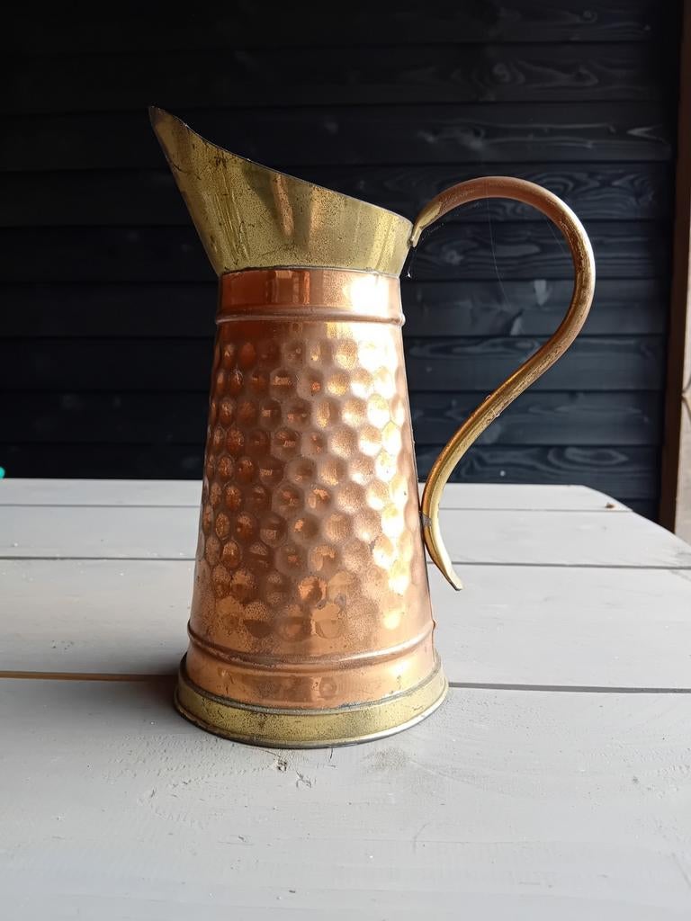 Vintage Koperen Kan met Gehamerd Patroon, Antiek en Kunst, Ophalen, Koper
