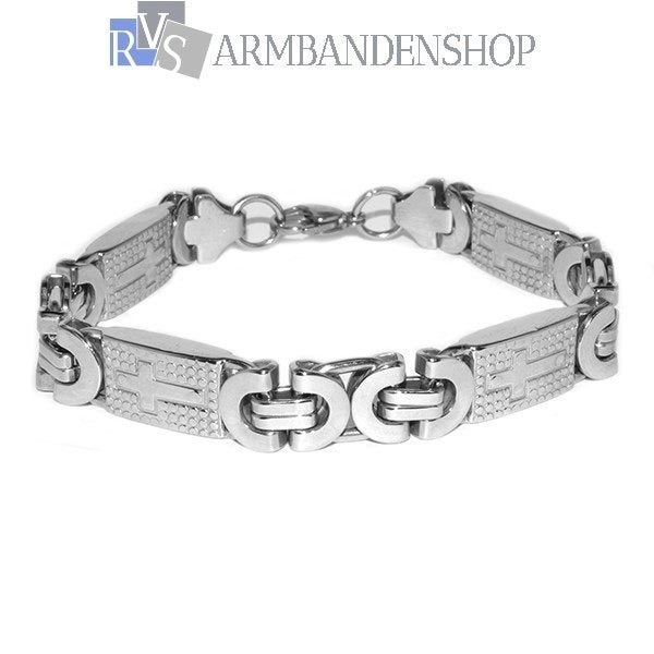 Rvs platte koningsschakel armband 22 cm. RVS zilver staal, Ophalen of Verzenden, Nieuw, Zilver, Staal