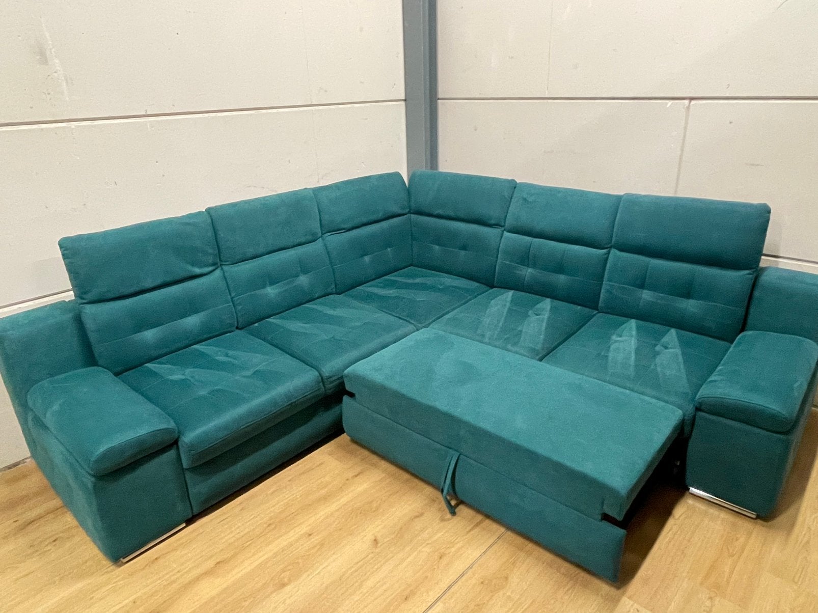 Mooie luxe blauw groen turquoise slaapbank - GEREINIGD!!!, Huis en Inrichting, Ophalen, 250 tot 300 cm, Luxe, Hoekbank